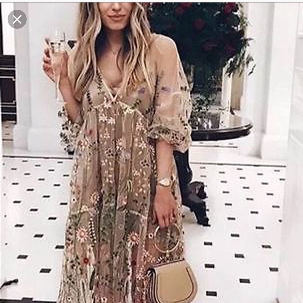 H&M Embroidered floral Mesh Dress